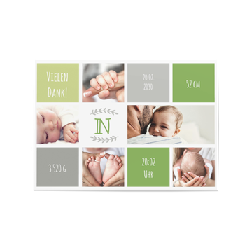 Dankeskarten Geburt, Baby-Initiale