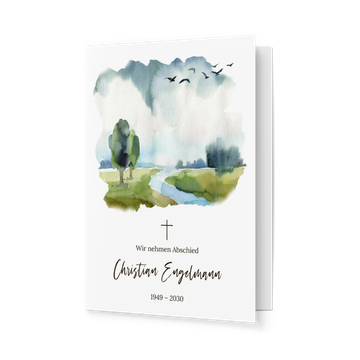 Trauerkarten online selbst gestalten, Wasserfarben Landschaft