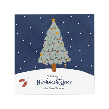 Einladung geschäftliche Weihnachtsfeier, Weihnachtsbaum im Schneegestöber