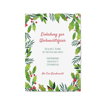 Einladung Weihnachtsfeier, Rahmen Ilex