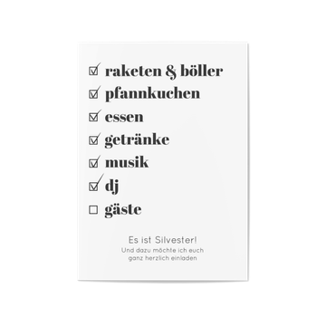 Silvesterkarten, Partycheckliste
