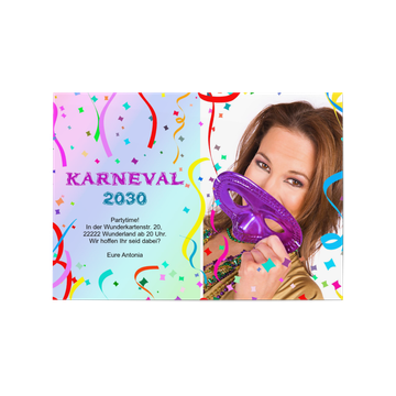 Einladungskarten Karneval und Fasching, Luftschlangenparty