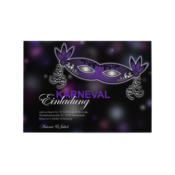 Einladungskarten Karneval und Fasching, Elegante Maske