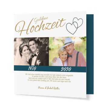Einladungskarten goldene Hochzeit, Liebende Herzen