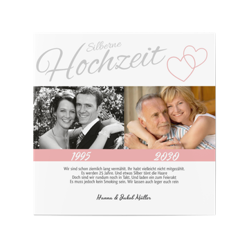 Einladungskarten Silberhochzeit, Liebende Herzen