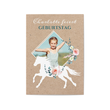 Einladungskarten Kindergeburtstag, Blumenpferd