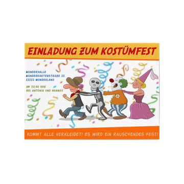 Einladungskarten Fasnacht, Kostümparty