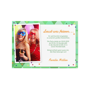 Einladungskarten Fasnacht, Kostümparty - Konfettiparty in Grün