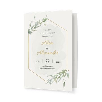 Einladungskarten Hochzeit, Goldener Rahmen