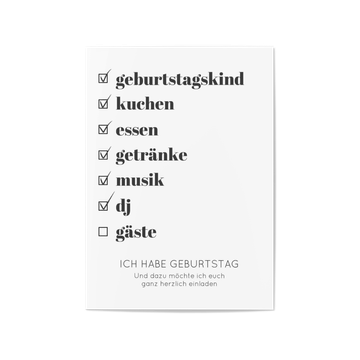 Einladungskarten runder Geburtstag, Partycheckliste