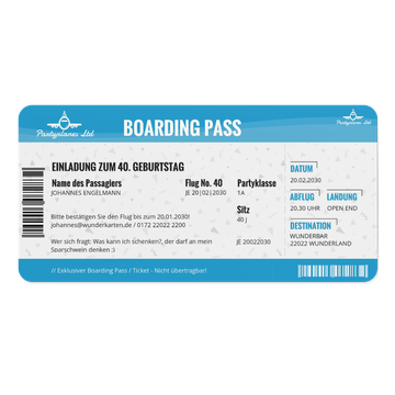 Einladungskarten 40. Geburtstag, Flugticket