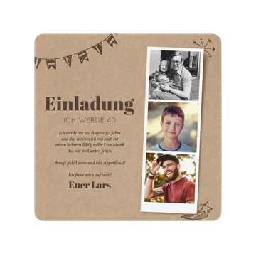 Einladungskarten 40. Geburtstag, Polaroid Trio