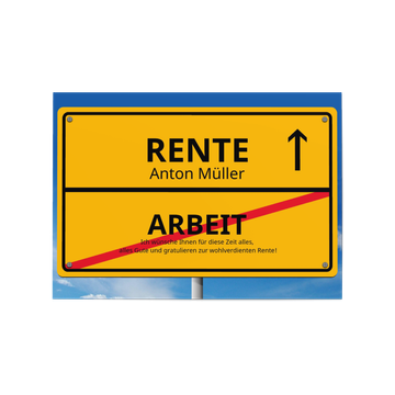 Einladung Ruhestand, Ortsschild