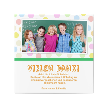 Danksagungskarten Einschulung, Bunte Punkte in Grün
