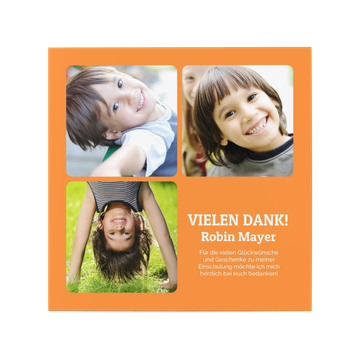 Danksagungskarten Einschulung, Hallo Schule in Orange
