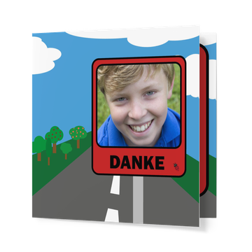 Danksagungskarten Einschulung, Schild in Rot