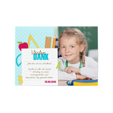 Danksagungskarten Einschulung, Bunte Sachen in Türkis