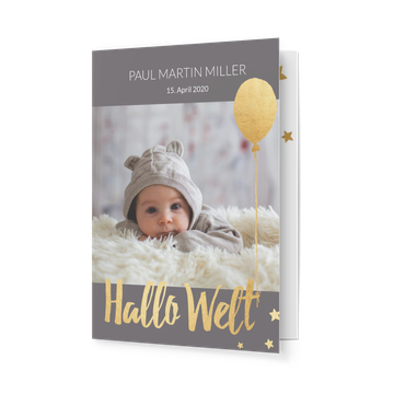 Geburtskarten, Baby Luftballon in Grau