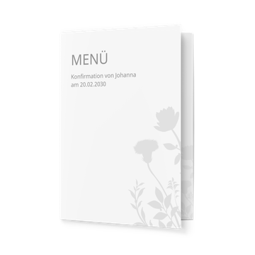Menükarten Konfirmation, Blumenzierde in Weiß