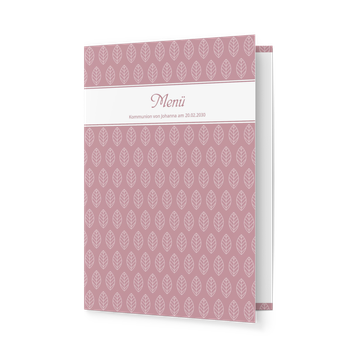Menükarten Konfirmation, Kleines Blatt in Rosa  