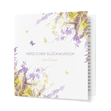 Grußkarten Geburtstag, Schmetterlingswiese in Lila